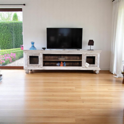 Whitewashed Solid Wood TV Console