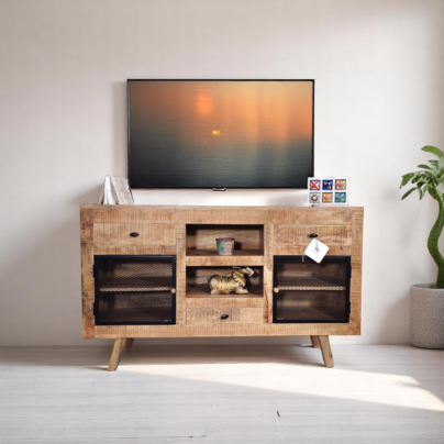 Entertainment  Console with Mesh Doors & Drawers