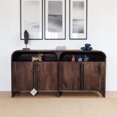 VOGUE Modern Solid Mango Wood Side Board, Dark Finish