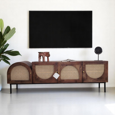 Rattan Door Media Unit - Brown/Natural