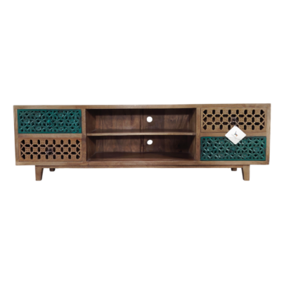 TV bench with patterned panels, natural/green