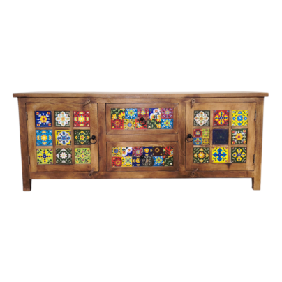Tiled Door TV board - Solid Wood/Multicolor