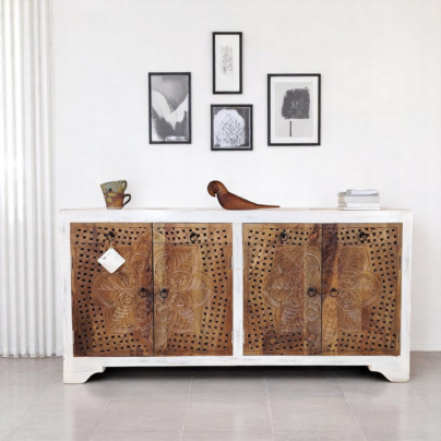 Floral Carved Wood Sideboard