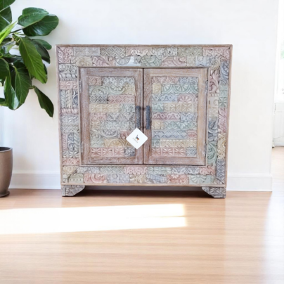Boho Carved Accent Cabinet