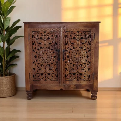 Artisanal Mango Wood Botanical Cabinet